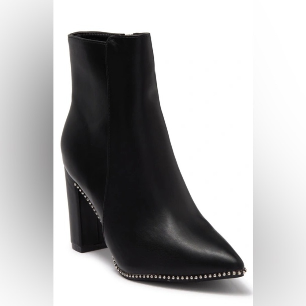 EUC Catherine Black Leather Studded Booties | Size 9 | Silver Trim Heels